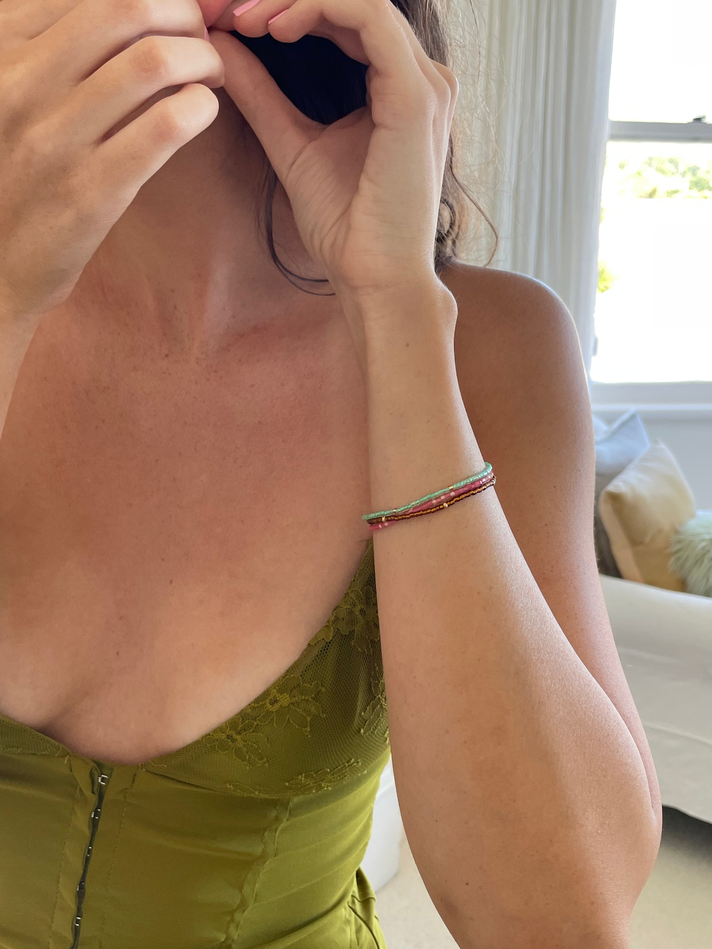 3-Stacked Bracelet | Seafoam Rose