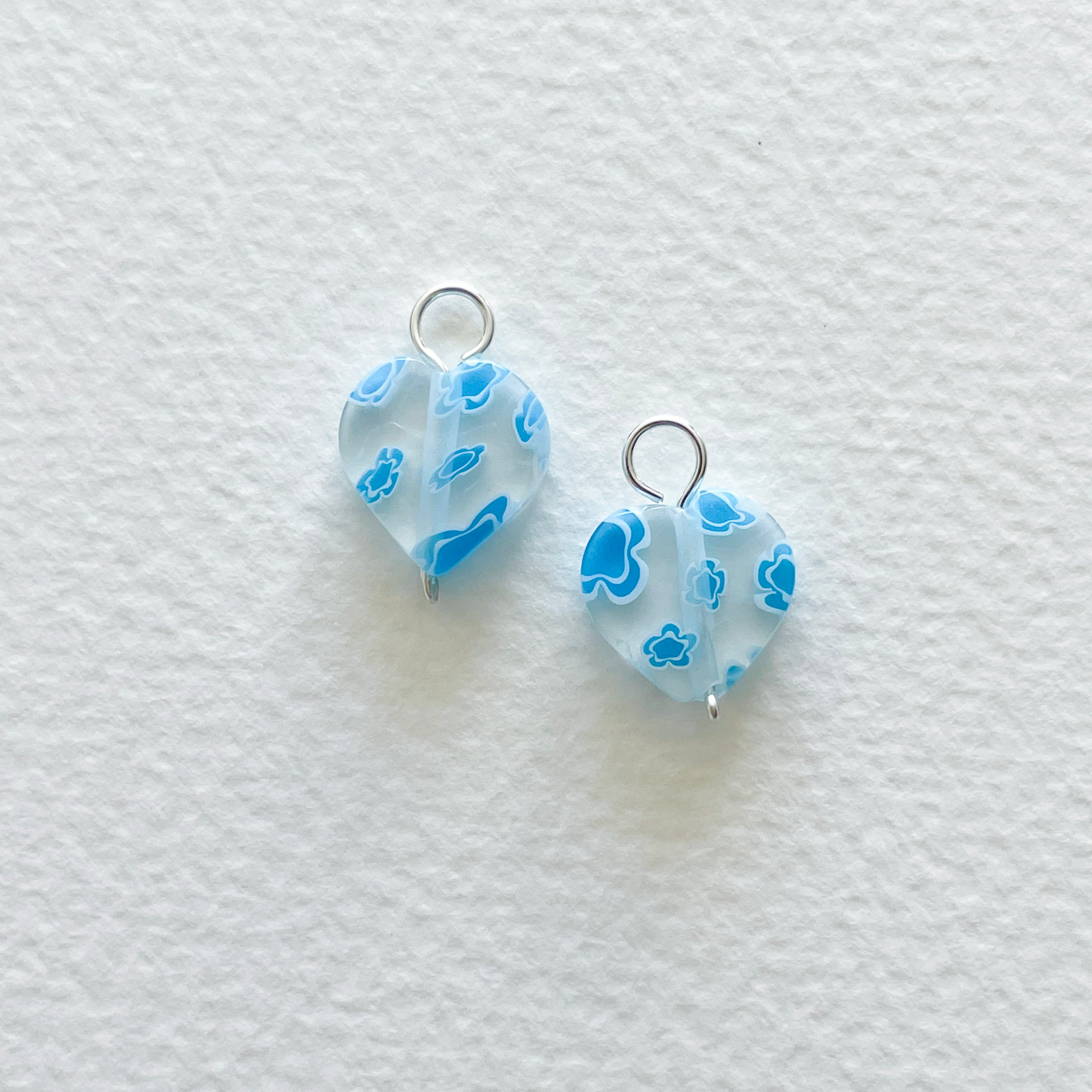 Clear Light Blue Floral Hearts | CHARMS