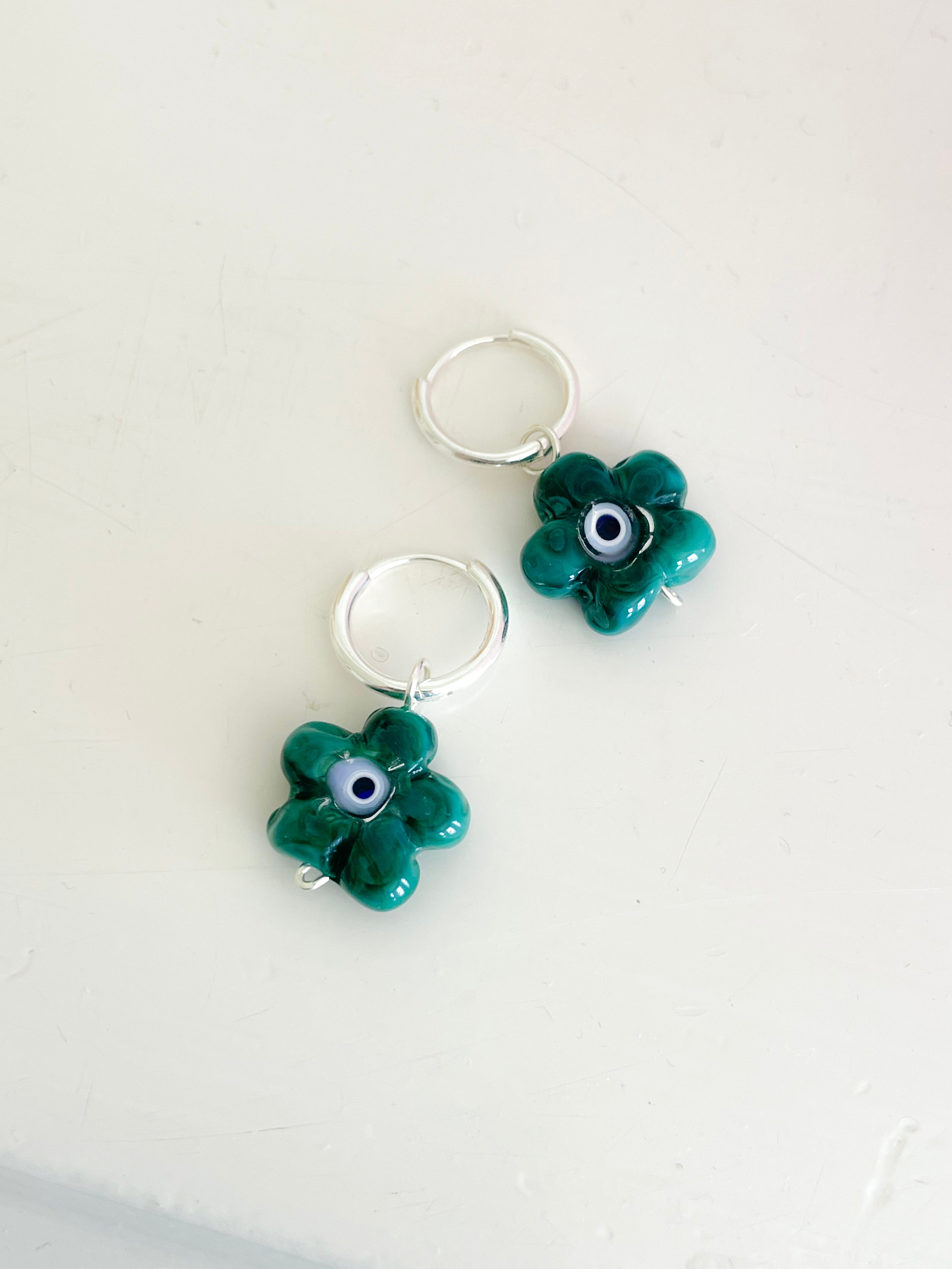 ONE-OFF Emerald Flowers Evil Eyes | EARRINGS