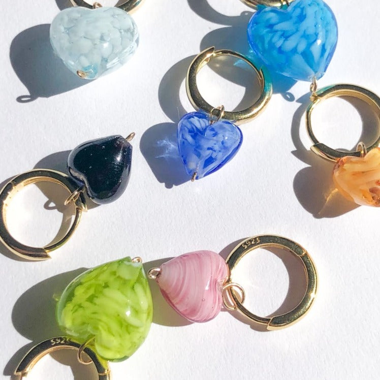 AMORE | Dark Blue Cloudy Glass Hearts