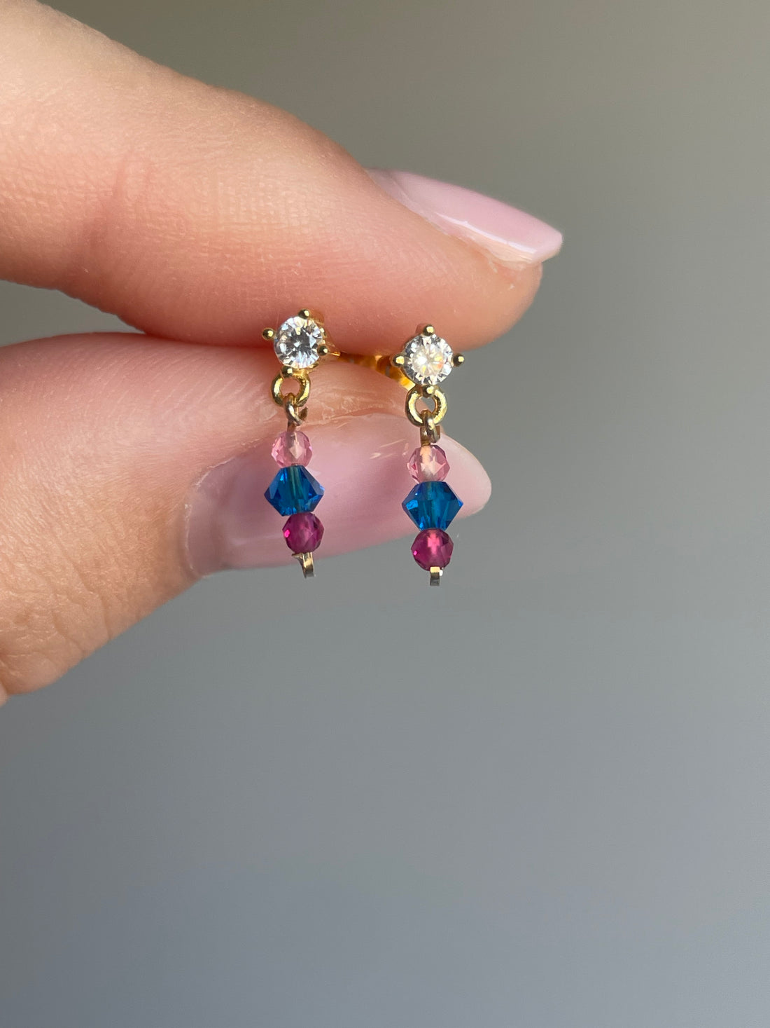 ONE-OFF Crystal Studs | Navy + Pink