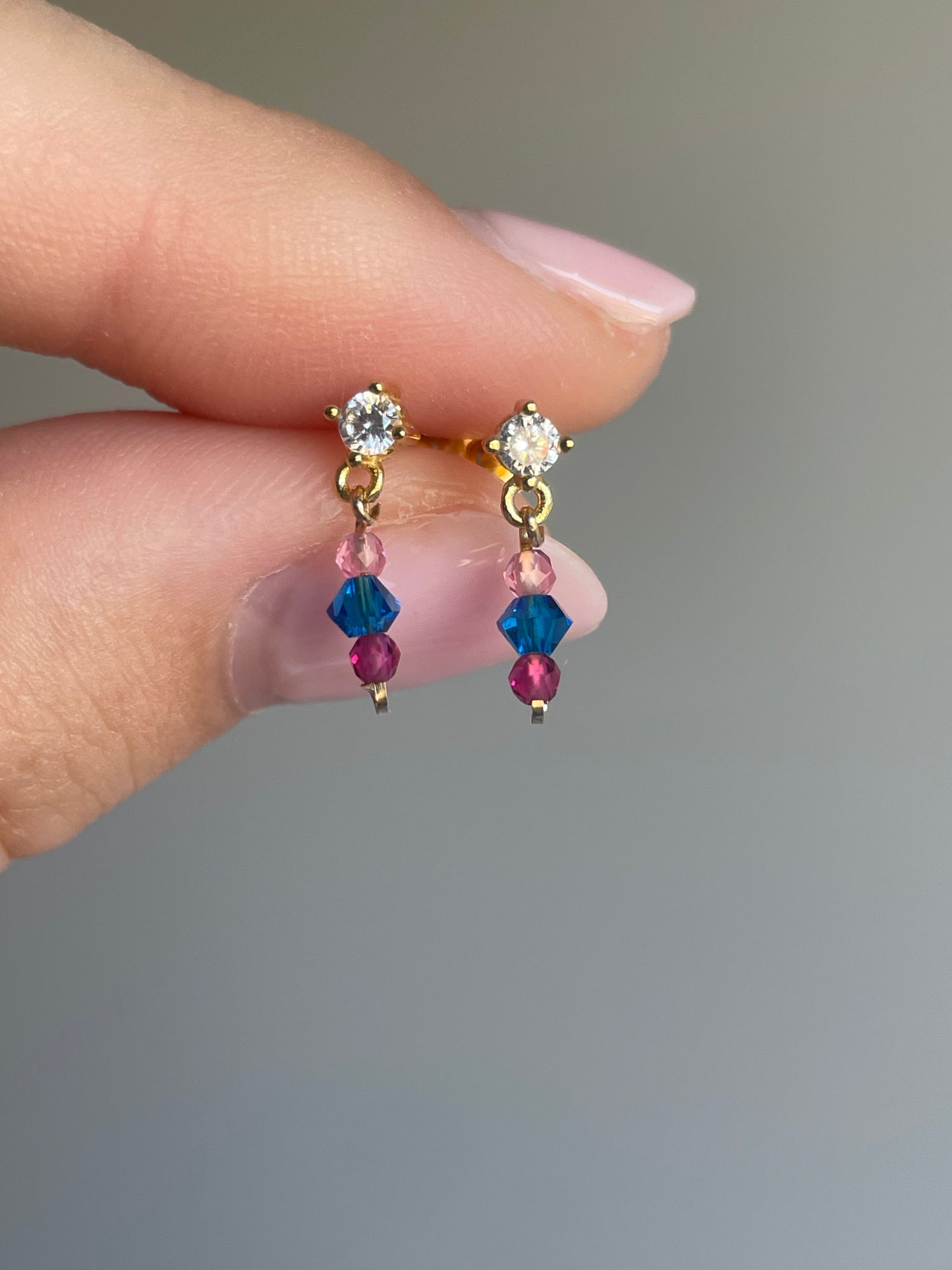 ONE-OFF Crystal Studs | Navy + Pink