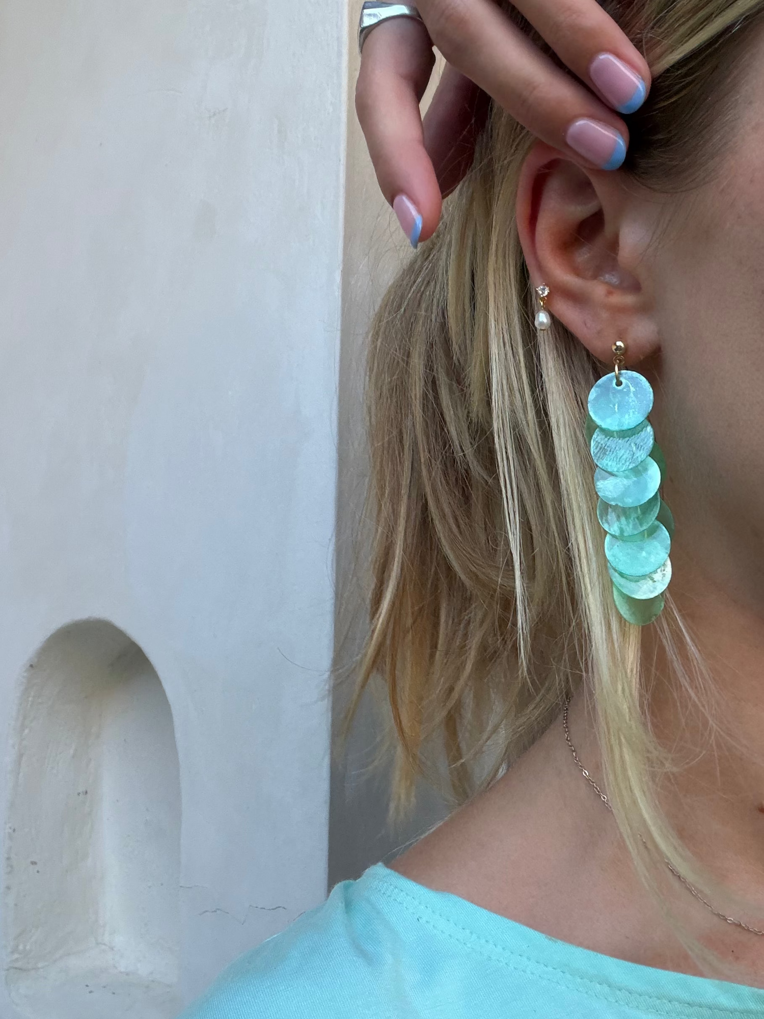 Capiz Shell Earrings | Aqua