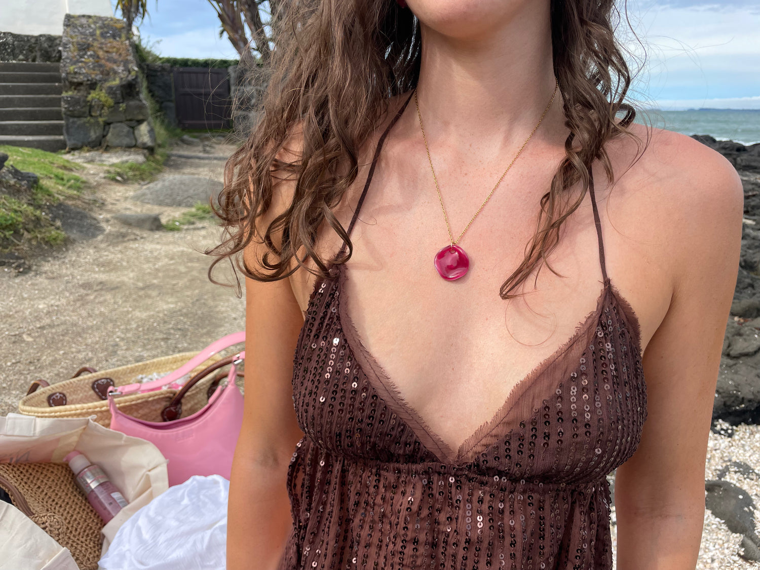 ONE-OFF Italian Coin | Dark Pink Necklace