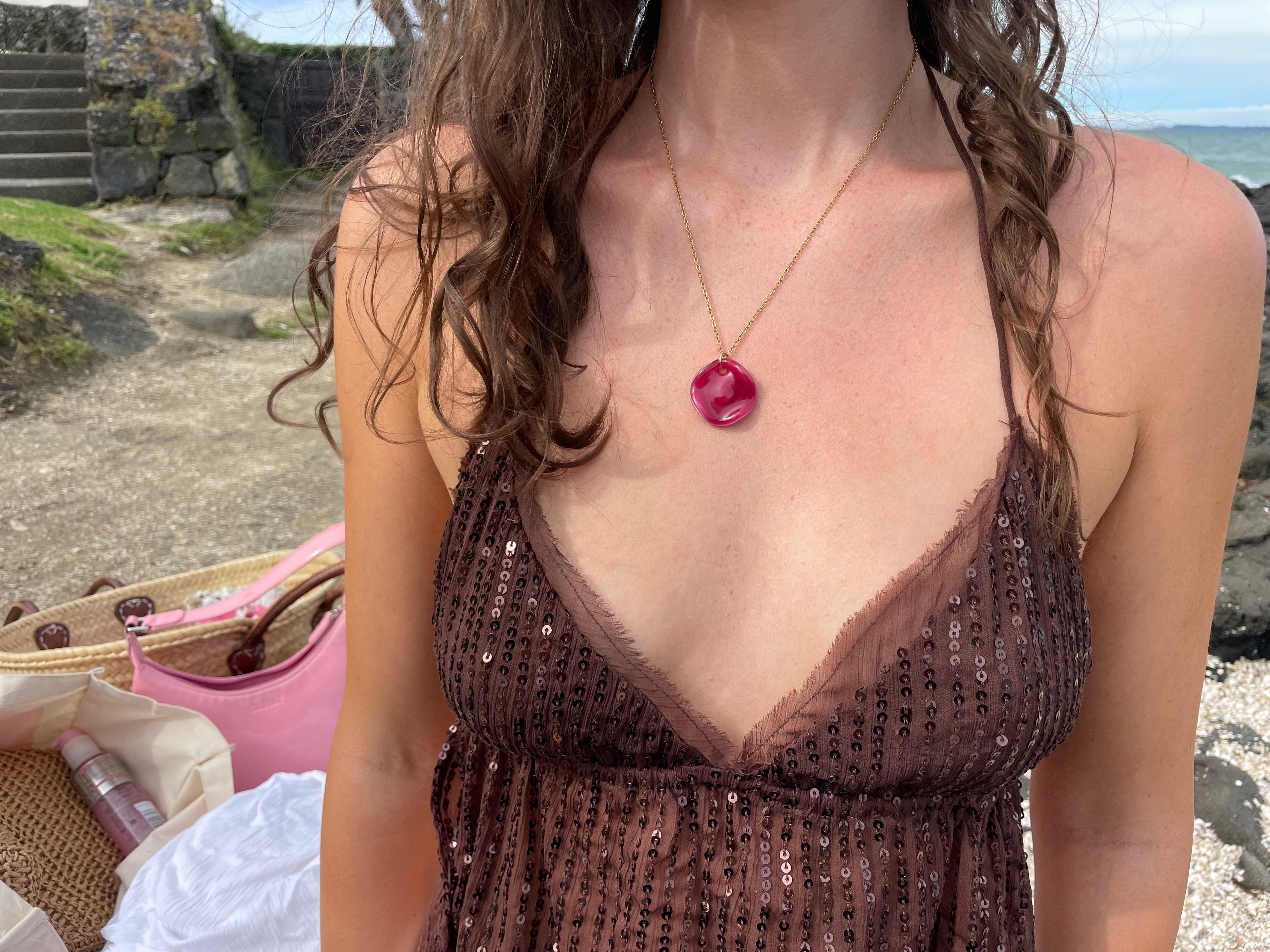 ONE-OFF Italian Coin | Dark Pink Necklace