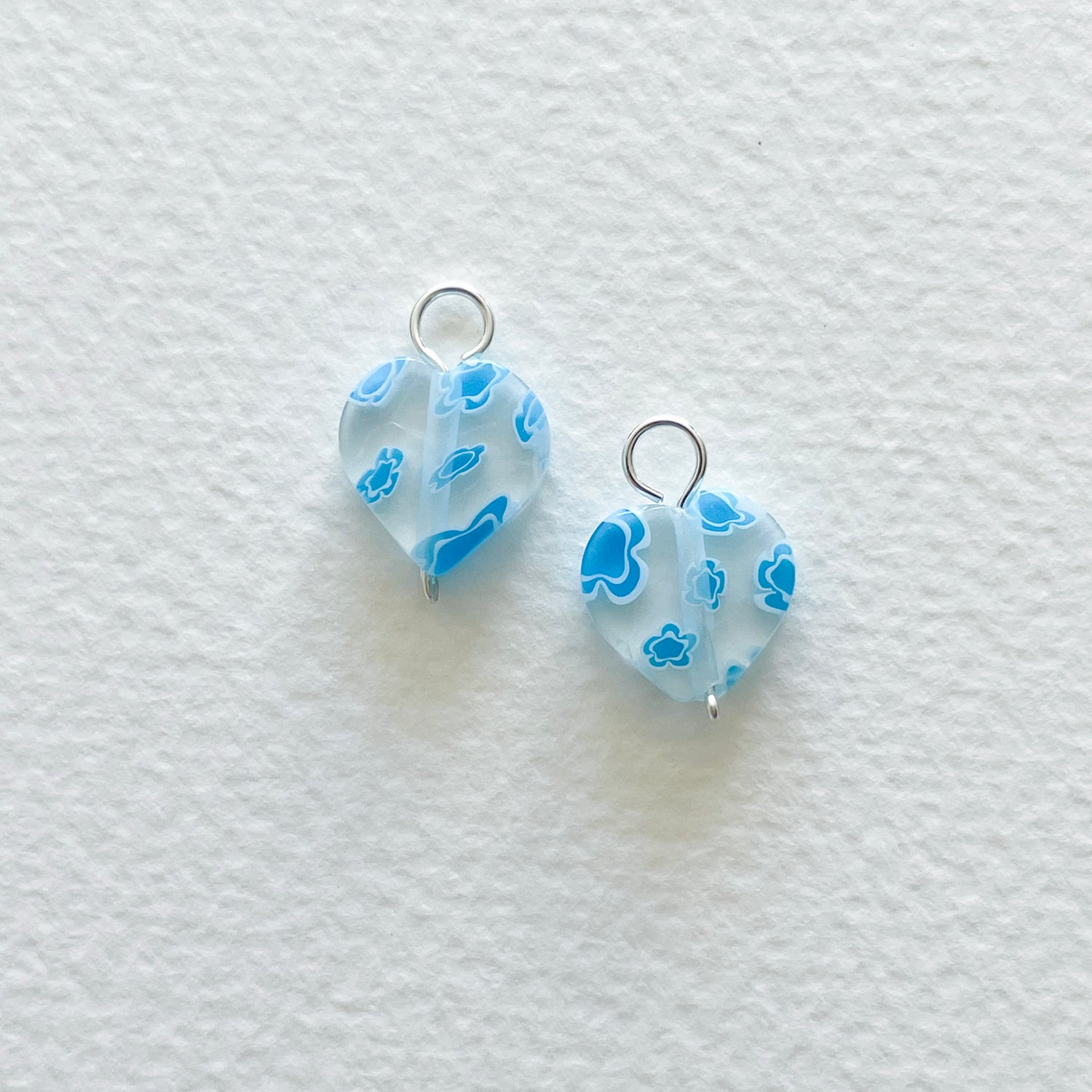 Clear Light Blue Floral Hearts | CHARMS
