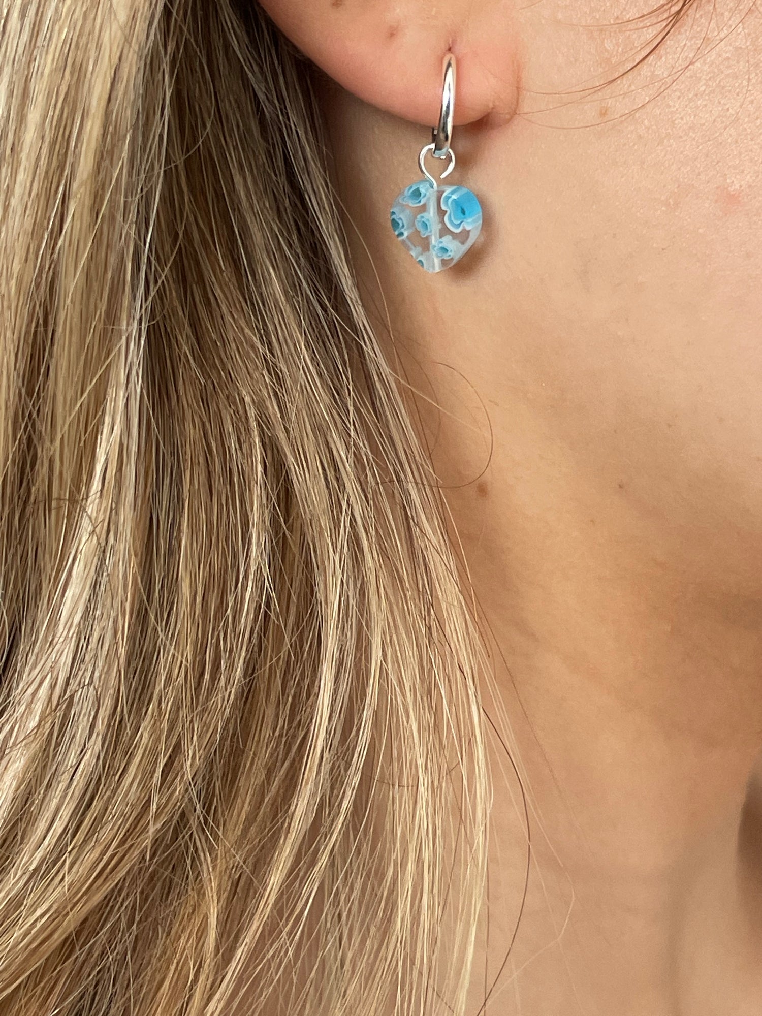 Clear Light Blue Floral Hearts | CHARMS