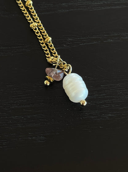 ONE-OFF Pearl &amp; PInk Gemstone | NECKLACE