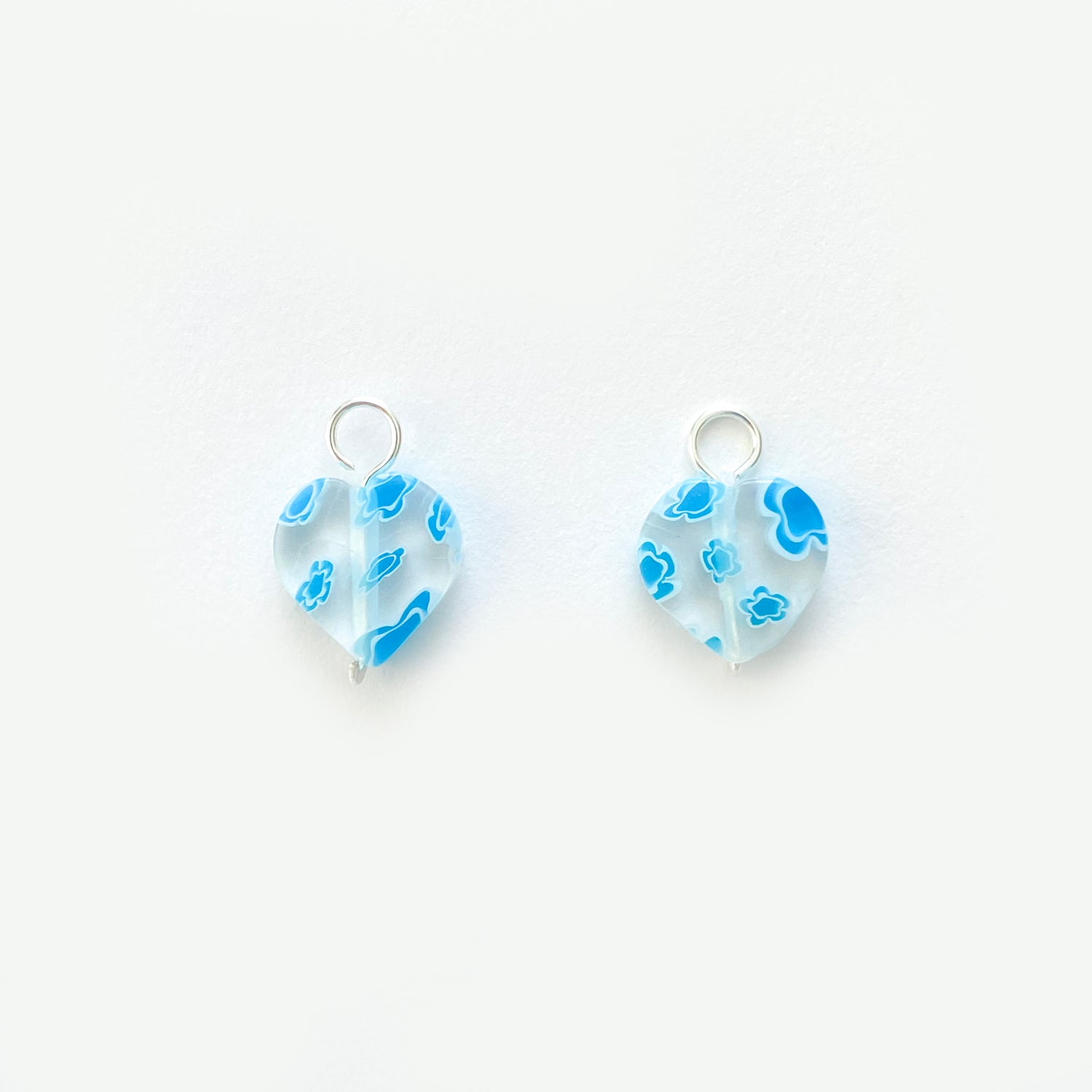 Clear Light Blue Floral Hearts | CHARMS