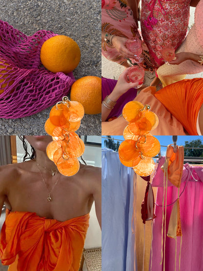 Tangerine capiz shell earrings product photo, Sugar NZ